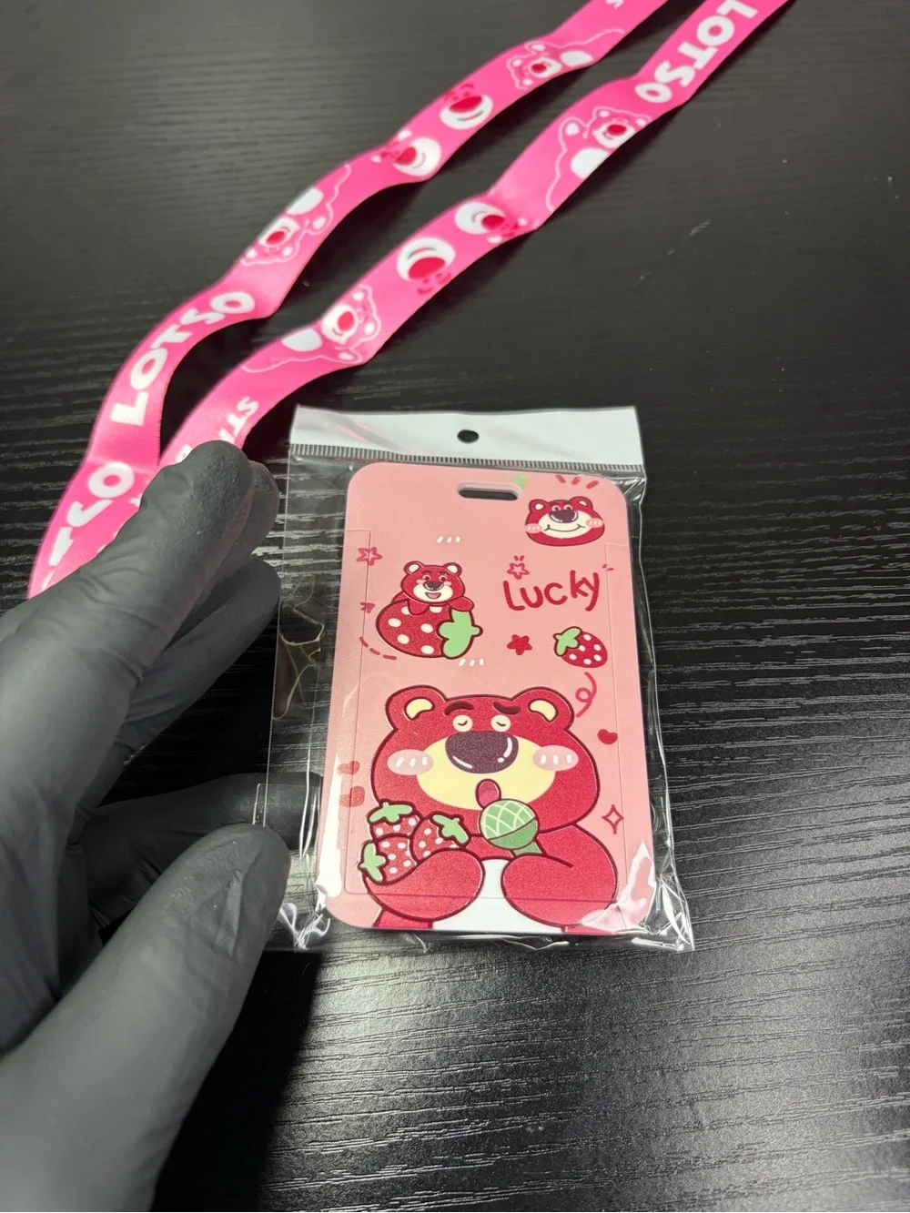 Pink Cute Bear Strawberry Phone Card Holder